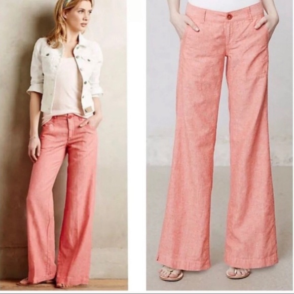 Anthropologie Pants - Anthropologie Pilcro wide-leg coral pants linen